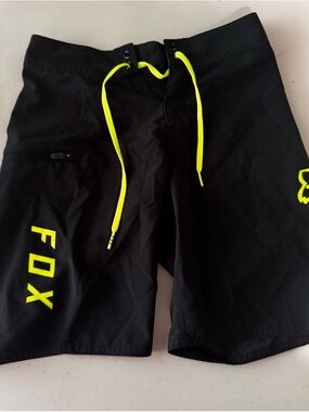 FOX boys Black Swim Shorts with Neon Yellow Accents